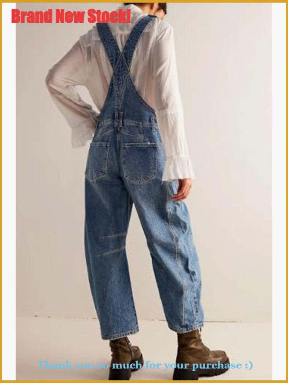 Denim Bib Overalls Barrel Wide Leg Baggy Adjustable Strap Jumpsuit - Picture 6 of 7